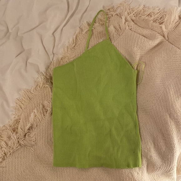 Zara Neon Green Ribbed One Shoulder Tank Top - Picture 2 of 4